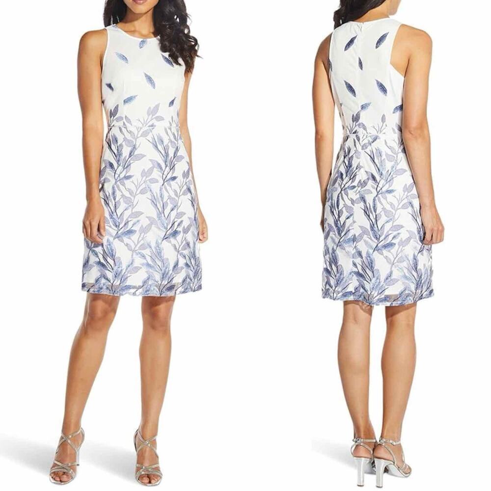 Adrianna Papell Leaf Embroidered Sheath Mini Dress Size 0